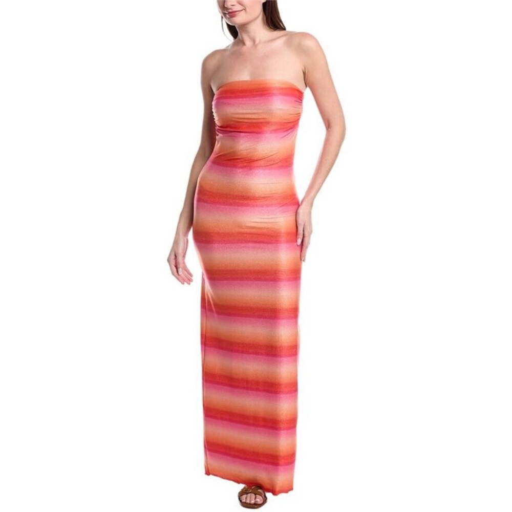PQ Swim Strapless Pink & Orange Stripe Maxi Dress